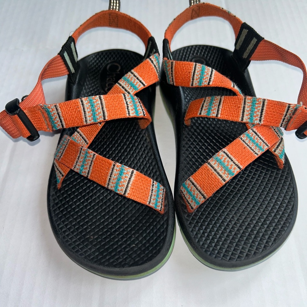 Chaco Kids Sandals - Orange and Black with Blue Accents